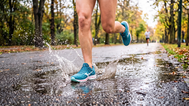 Durchnässte Schuhe nach Regenlauf oder -fahrt